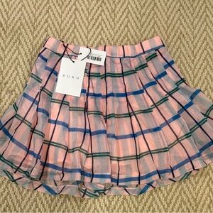 NWT Buru Classic Pleated Mini Skirt in Pink and Blue Plaid